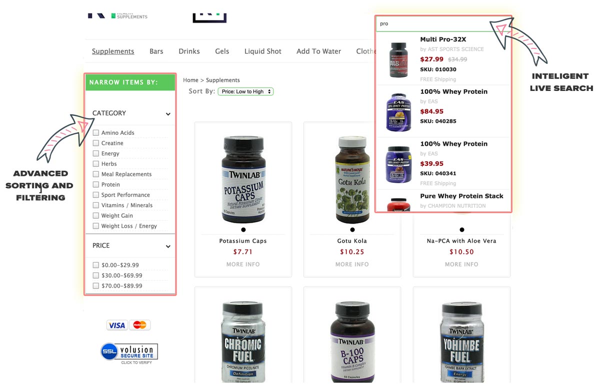Volusion Filters and live Seaarch