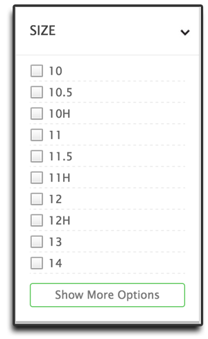 Volusion Product Filters By size
